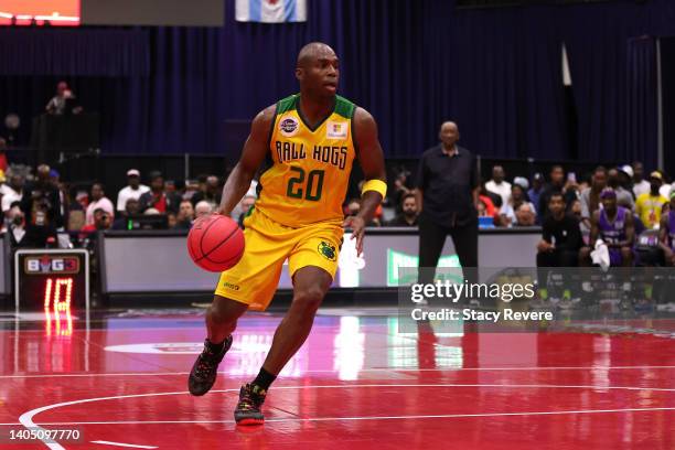 Jodie Meeks of the Ball Hogs dribbles the ball against the Ghost Ballers during BIG3 Week Two at Credit Union 1 Arena on June 25, 2022 in Chicago,...
