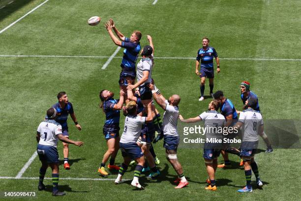 Will Tucker of Rugby New York receives a line-out in the second half against the Seattle Seawolves during the Major League Rugby Championship at Red...