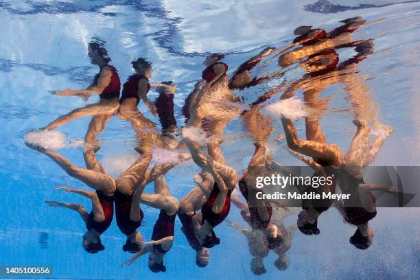 Team Spain competes in the Highlight Routine Final on day nine of the Budapest 2022 FINA World Championships at Alfred Hajos National Aquatics...