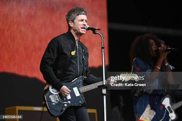 Noel Gallagher's High Flying Birds perform on the Pyramid Stage during day four of Glastonbury Festival at Worthy Farm, Pilton on June 25, 2022 in...