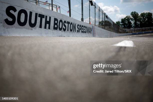 General view of the front stretch prior to the Camping World Superstar Racing Experience event at South Boston Speedway on June 25, 2022 in South...