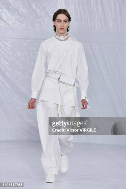 Model walks the runway during the Craig Green Ready to Wear Spring/Summer 2023 fashion show as part of the Paris Men Fashion Week on June 25, 2022 in...