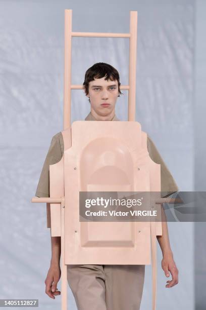 Model walks the runway during the Craig Green Ready to Wear Spring/Summer 2023 fashion show as part of the Paris Men Fashion Week on June 25, 2022 in...