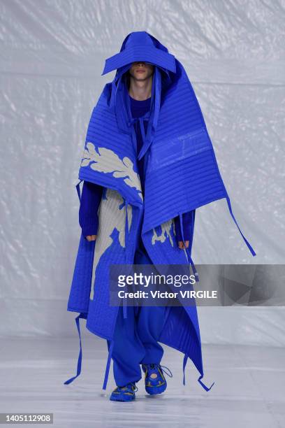 Model walks the runway during the Craig Green Ready to Wear Spring/Summer 2023 fashion show as part of the Paris Men Fashion Week on June 25, 2022 in...