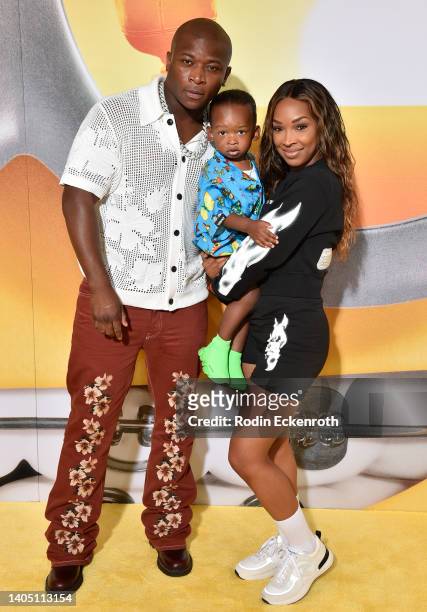 Genasis, Ace Flores, and Malika Haqq attend Illumination and Universal Pictures' "Minions: The Rise of Gru" Los Angeles premiere on June 25, 2022 in...