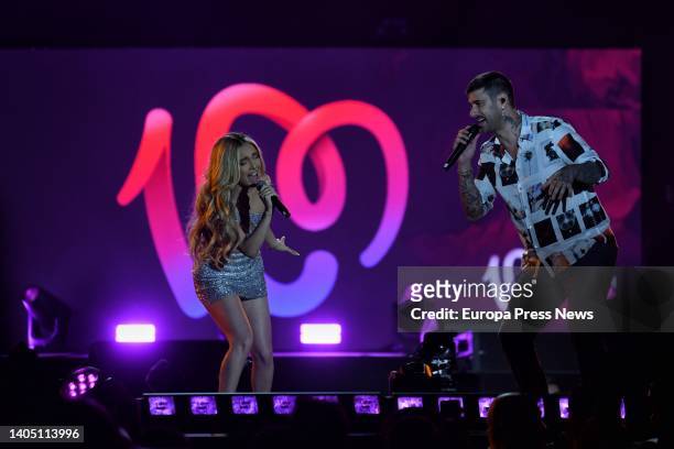 The singers Ana Mena and Melendi at the 30th anniversary concert of Cadena 100, at the Wanda Metropolitano, on 25 June, 2022 in Madrid, Spain. The...