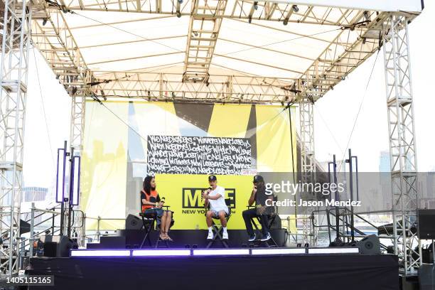 Chioma Nnadi, Dao-Yi Chow and Maxwell Osbourne speak during "MADE" New York 2022 panel discussion at Brooklyn Bridge Park on June 25, 2022 in New...