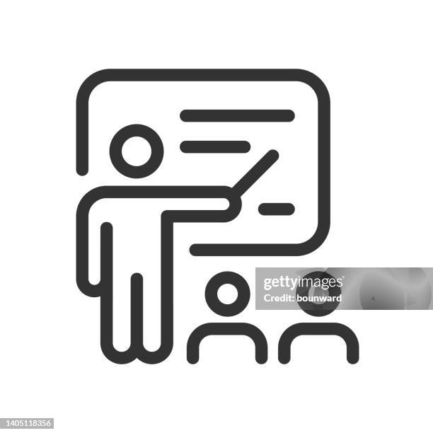 teacher presentation coaching line icon editable stroke - kid talking to teacher stock illustrations