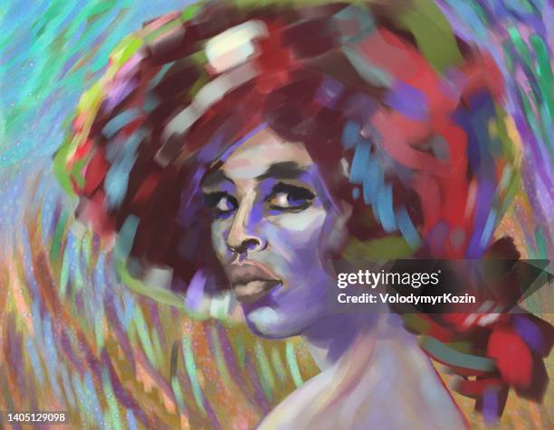 picturesque portrait of a dark-skinned woman in the style of impressionism - blues music stock illustrations