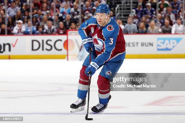 Jack Johnson of the Colorado Avalanche skates against the Tampa Bay Lightning in Game Five of the 2022 Stanley Cup Final at Ball Arena on June 24,...