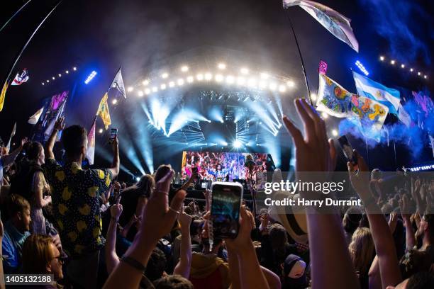 Paul McCartney performs on The Pyramid Stage during day four of Glastonbury Festival at Worthy Farm, Pilton on June 25, 2022 in Glastonbury, England.