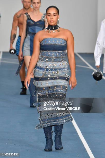 Jorja Smith walks the runway during the Marine Serre Ready to Wear Spring/Summer 2023 fashion show as part of the Paris Men Fashion Week on June 25,...