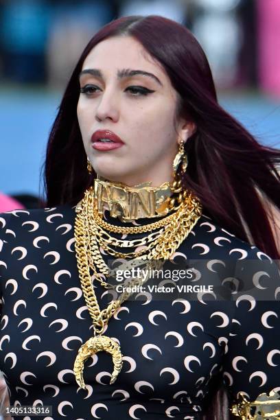 Lourdes Leon walks the runway during the Marine Serre Ready to Wear Spring/Summer 2023 fashion show as part of the Paris Men Fashion Week on June 25,...