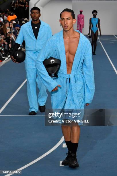 Model walks the runway during the Marine Serre Ready to Wear Spring/Summer 2023 fashion show as part of the Paris Men Fashion Week on June 25, 2022...