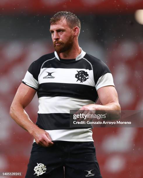 Tom Wood of the Barbarians reacts during the Spain v Barbarians match at El Molinon stadium on June 25, 2022 in Gijon, Spain.