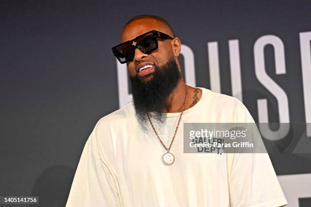 Slim Thug is seen onstage during the "College Hill Cast Meet & Greet" at House Of BET on June 25, 2022 in Los Angeles, California.