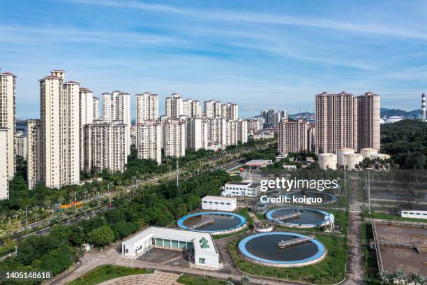 aerial photography of urban water purification plant - 浄水 ストックフォトと画像