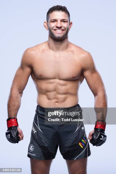 Thiago Moises of Brazil poses for a portrait after his victory during the UFC Fight Night event at UFC APEX on June 25, 2022 in Las Vegas, Nevada.