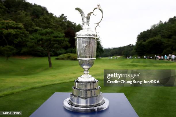 The Claret Jug is displayed on the first hole during The Open Qualifying Series, part of the Kolon Korea Open Golf Championship at Woo Jeong Hills...