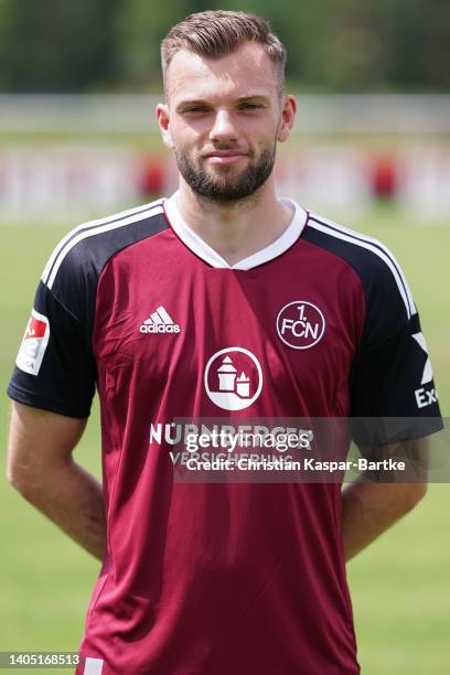 Manuel Wintzheimer of 1. FC Nürnberg poses during the team presentation at Training ground of 1.FC Nürnberg on June 23, 2022 in Nuremberg, Germany.