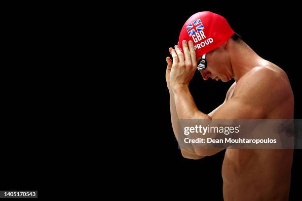 Benjamin Proud of Team Great Britain prepares before he competes in the Men's 50m Freestyle Final on day seven of the Budapest 2022 FINA World...