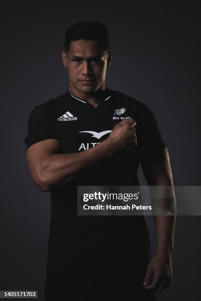 Roger Tuivasa-Sheck poses during the New Zealand All Blacks 2022 headshots session at the Park Hyatt Hotel on June 21, 2022 in Auckland, New Zealand.