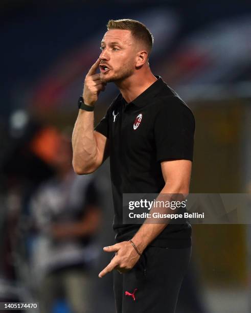 Ignazio Abate head coah of AC Milan looks on during the Serie A-B U16 Final match between AC Milan and AS Roma at Stadio Cino e Lillo Del Duca on...