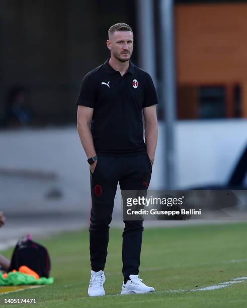 Ignazio Abate head coah of AC Milan looks on during the Serie A-B U16 Final match between AC Milan and AS Roma at Stadio Cino e Lillo Del Duca on...