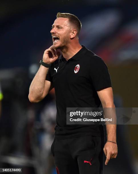 Ignazio Abate head coah of AC Milan reacts during the Serie A-B U16 Final match between AC Milan and AS Roma at Stadio Cino e Lillo Del Duca on June...