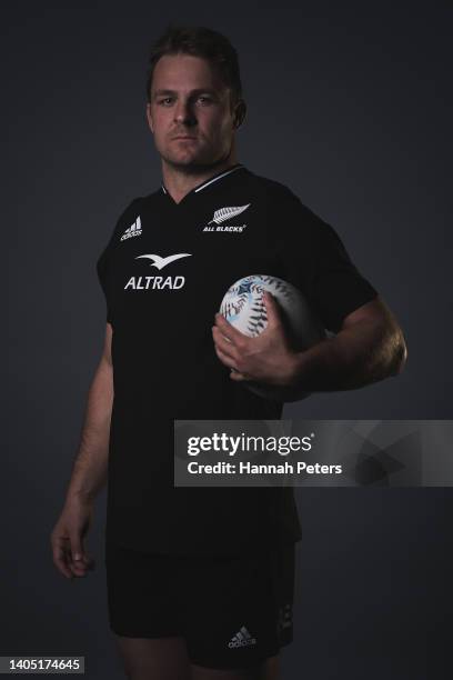 Sam Cane poses during the New Zealand All Blacks 2022 headshots session at the Park Hyatt Hotel on June 21, 2022 in Auckland, New Zealand.