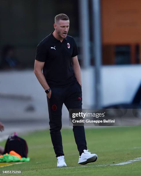 Ignazio Abate head coah of AC Milan looks on during the Serie A-B U16 Final match between AC Milan and AS Roma at Stadio Cino e Lillo Del Duca on...