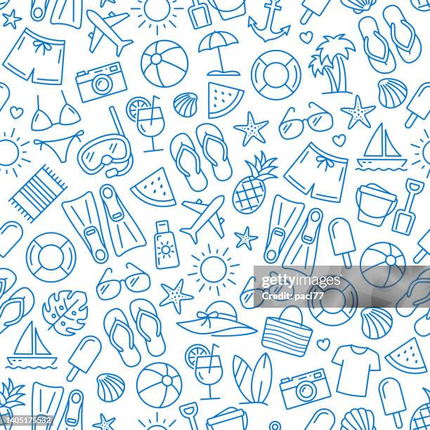 sommersymbol nahtloses muster. hintergrund der sommerstrandelemente. vektor-illustration - taucherbrille stock-grafiken, -clipart, -cartoons und -symbole
