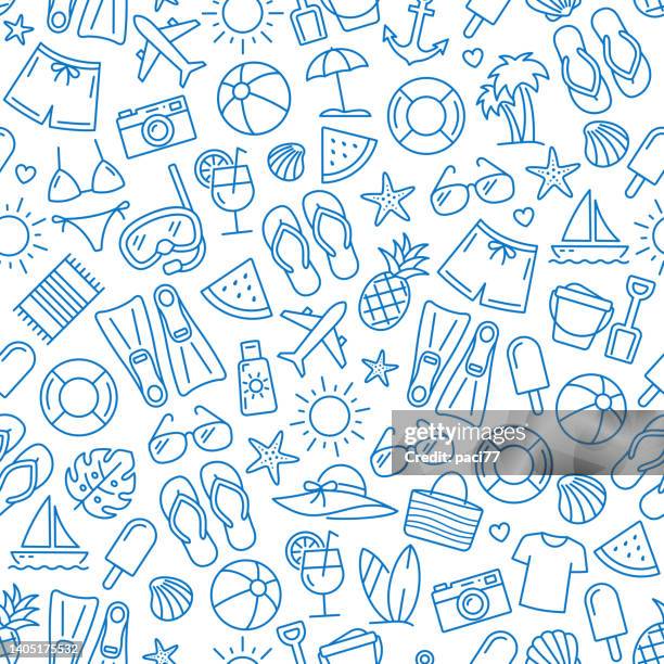 summer icon seamless pattern. summer beach elements background. vector illustration - summer of 77 stock illustrations