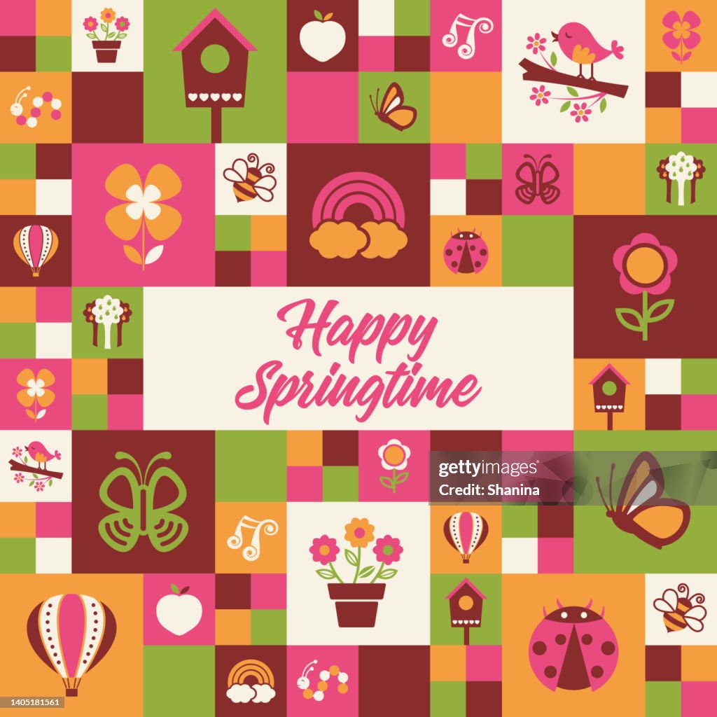 Springtime Shapes Springtime Square Geometric Greeting Card High-Res Vector Graphic ...