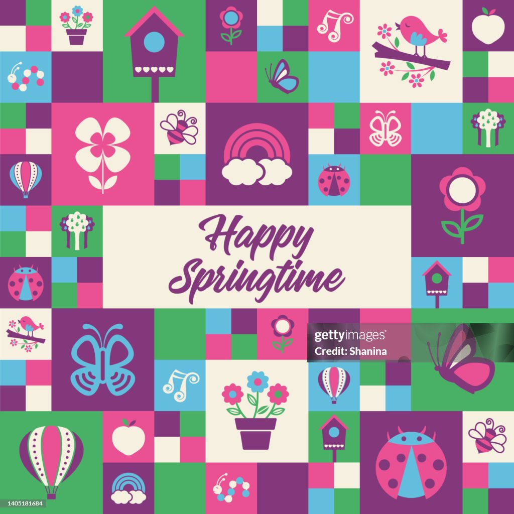 Springtime Card Design Springtime Square Geometric Greeting Card V3 High-Res Vector Graphic ...