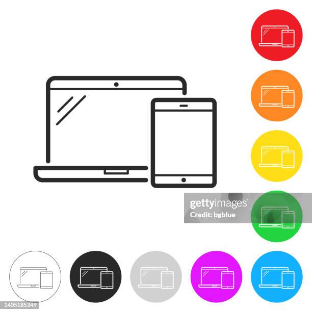 laptop and tablet pc. icon on colorful buttons - iphone blank screen stock illustrations