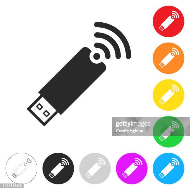 usb wireless adapter. icon on colorful buttons - modem stock illustrations