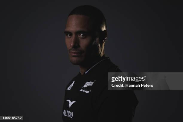 Aaron Smith poses during the New Zealand All Blacks 2022 headshots session at the Park Hyatt Hotel on June 21, 2022 in Auckland, New Zealand.