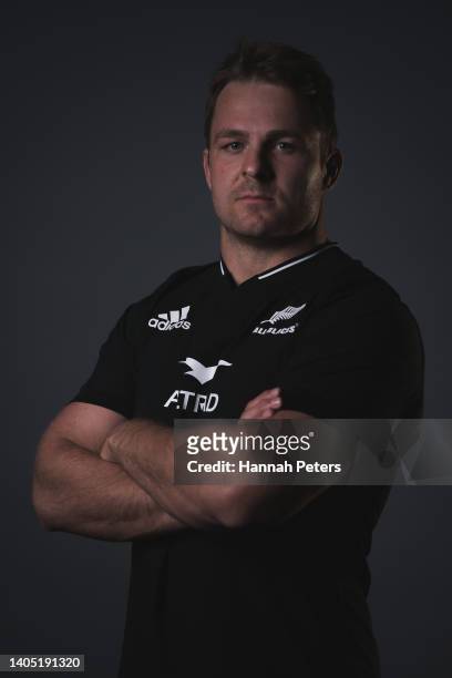 Sam Cane poses during the New Zealand All Blacks 2022 headshots session at the Park Hyatt Hotel on June 21, 2022 in Auckland, New Zealand.