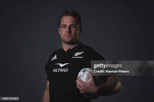 Sam Cane poses during the New Zealand All Blacks 2022 headshots session at the Park Hyatt Hotel on June 21, 2022 in Auckland, New Zealand.