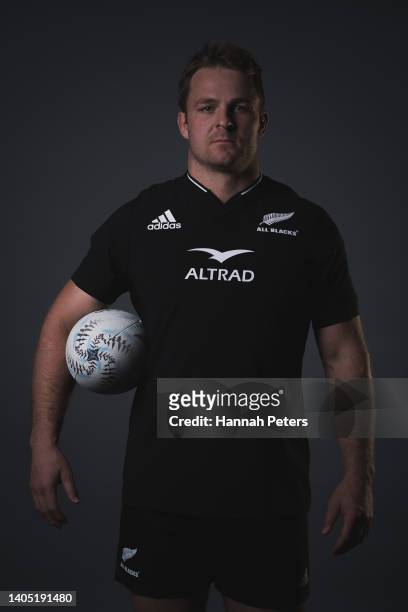 Sam Cane poses during the New Zealand All Blacks 2022 headshots session at the Park Hyatt Hotel on June 21, 2022 in Auckland, New Zealand.