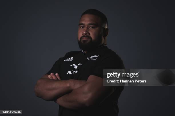 Nepo Laulala poses during the New Zealand All Blacks 2022 headshots session at the Park Hyatt Hotel on June 21, 2022 in Auckland, New Zealand.