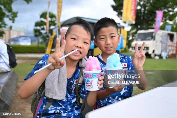 Sagan Tosu supporters are seen outside the stadium prior to the J.LEAGUE Meiji Yasuda J1 18th Sec. Match between Sagan Tosu and F.C.Tokyo at EKIMAE...