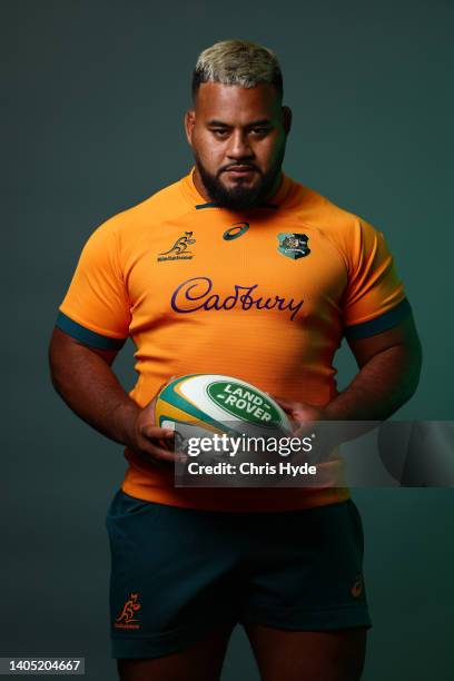 Taniela Tupouposes during the Australian Wallabies 2022 team headshots session on June 24, 2022 in Sunshine Coast, Australia.