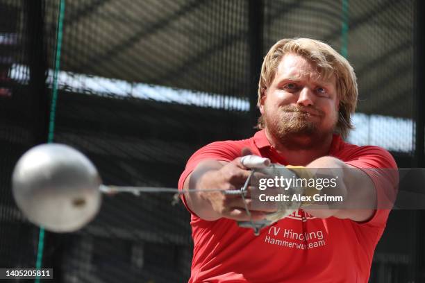 Tristan Schwandke of TV Hindelang competes in the Men's Hammer Throw Final on day 4 of the multi sport event Die Finals on June 26, 2022 in Berlin,...