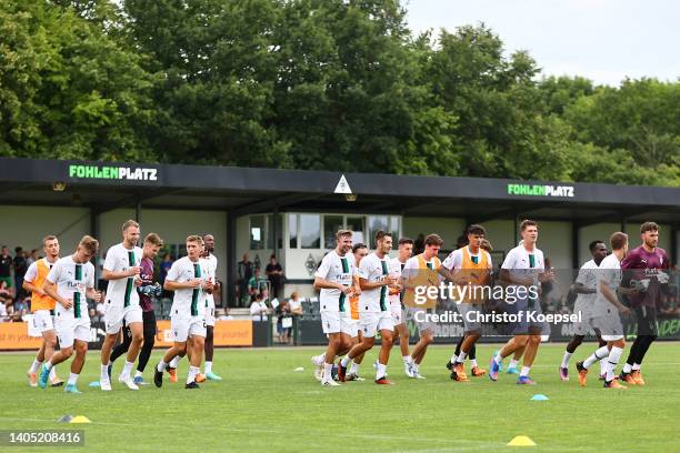 The team of Moenchengladbach attends a training session at Fohlenstadion on June 26, 2022 in Moenchengladbach, Germany. Borussia Mönchengladbach...