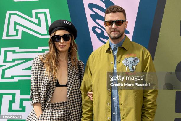 Jessica Biel and Justine Timberlake attend the Kenzo Menswear Spring Summer 2023 show as part of Paris Fashion Week on June 26, 2022 in Paris, France.