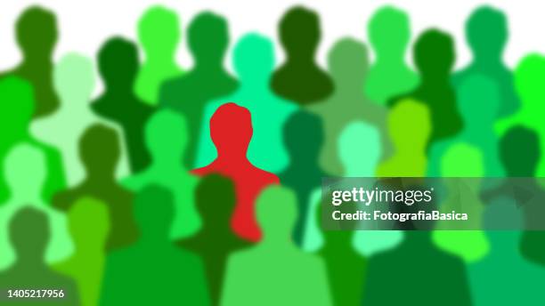focused red man - blurred crowd stock illustrations