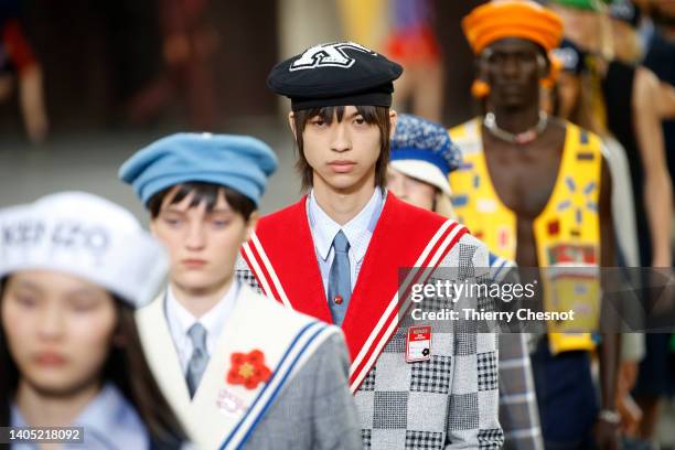 Model walks the runway during the Kenzo Menswear Spring Summer 2023 show as part of Paris Fashion Week on June 26, 2022 in Paris, France.