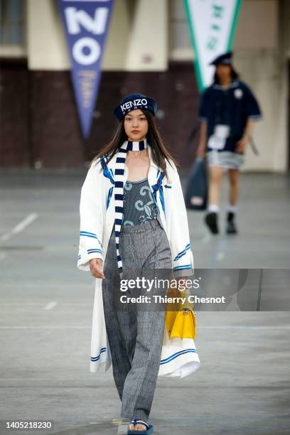 Model walks the runway during the Kenzo Menswear Spring Summer 2023 show as part of Paris Fashion Week on June 26, 2022 in Paris, France.